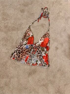 SHEIN Red Floral & Leopard Halter Cami